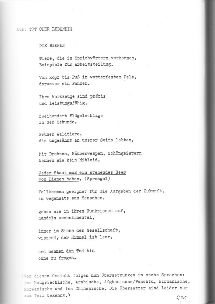 Die Bienen - Übersetzungen eines Gedichts