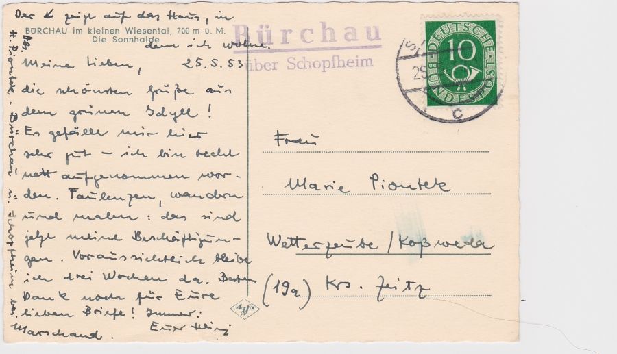 Postkarte Bürchau (1953)