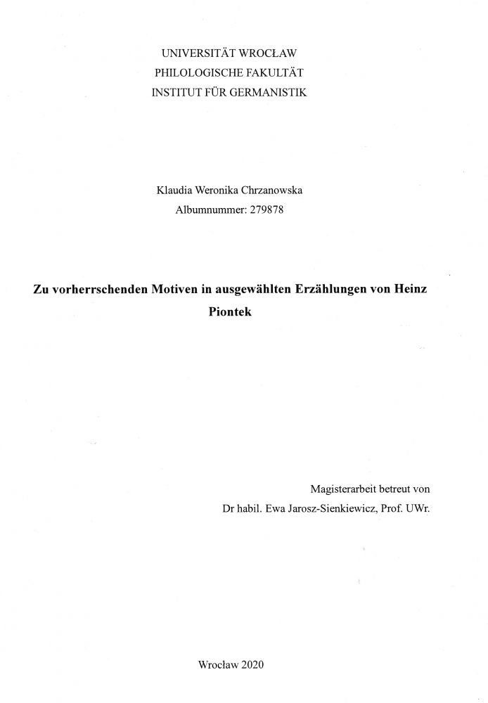 Deckblatt der Magisterarbeit