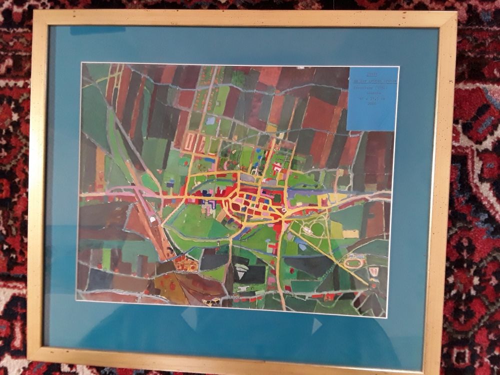 Stadt an der grünen Grenze, (Kreuzburg O.S. um 1930) Gouache. Als Malunterlage diente ein Stadtplan aus jenen Jahren, (31,5cm x 41cm), sig.,2000