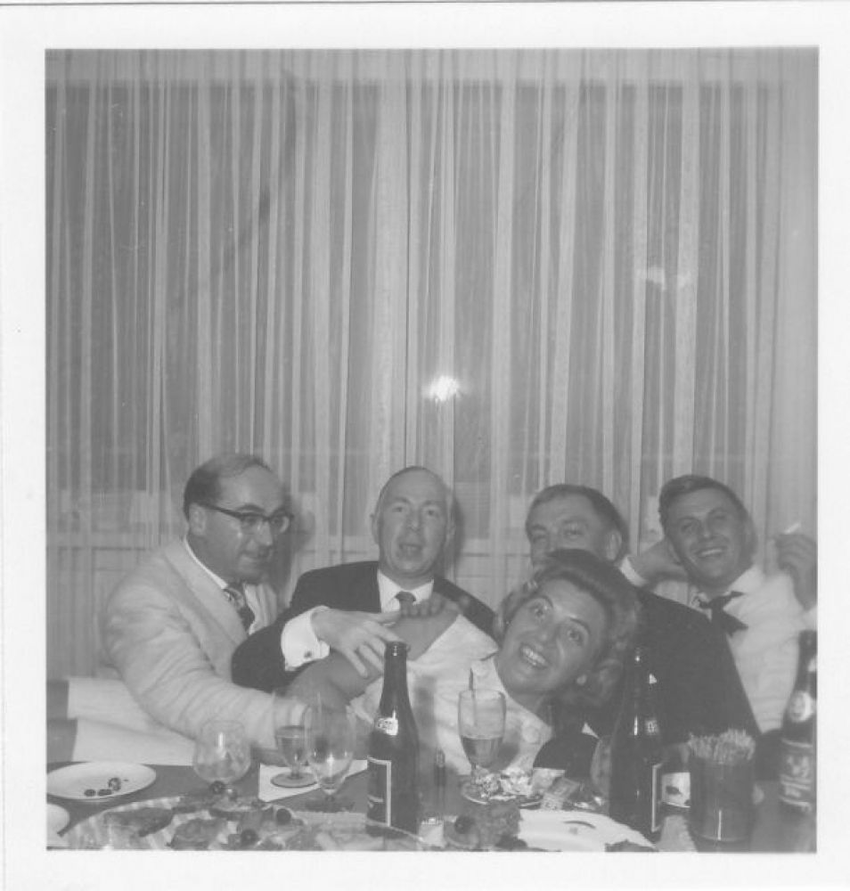 v.l.n.r. Ernst Günther Bleisch, Karl Krolow, Heinz Piontek, Karl Alfred Wolken, Gisela Piontek, 11.Juli 1963